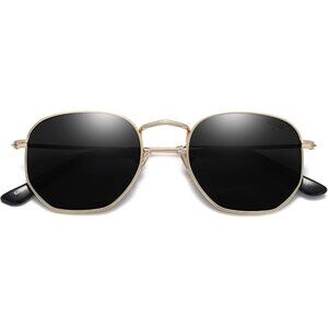 Sojos Sunglasses Women Black Polarized Small Hexagonal Polygon Shades Sunglasses